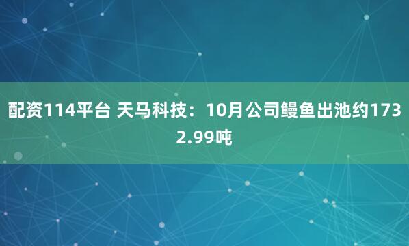 配资114平台 天马科技：10月公司鳗鱼出池约1732.99吨