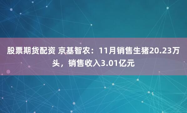 股票期货配资 京基智农：11月销售生猪20.23万头，销售收入3.01亿元