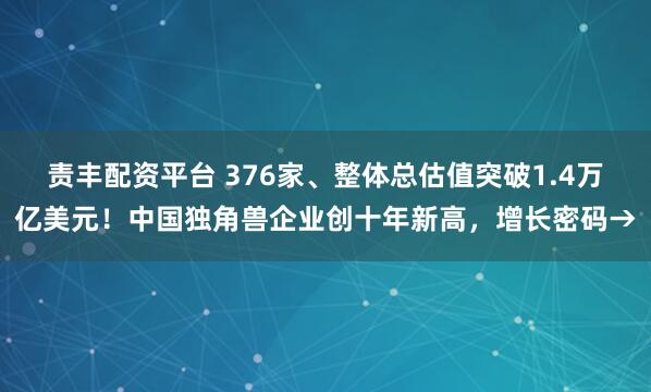 责丰配资平台 376家、整体总估值突破1.4万亿美元!中国独角兽企业创十年新高,增长密码→